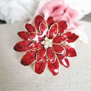 Christmas enameled flower brooch